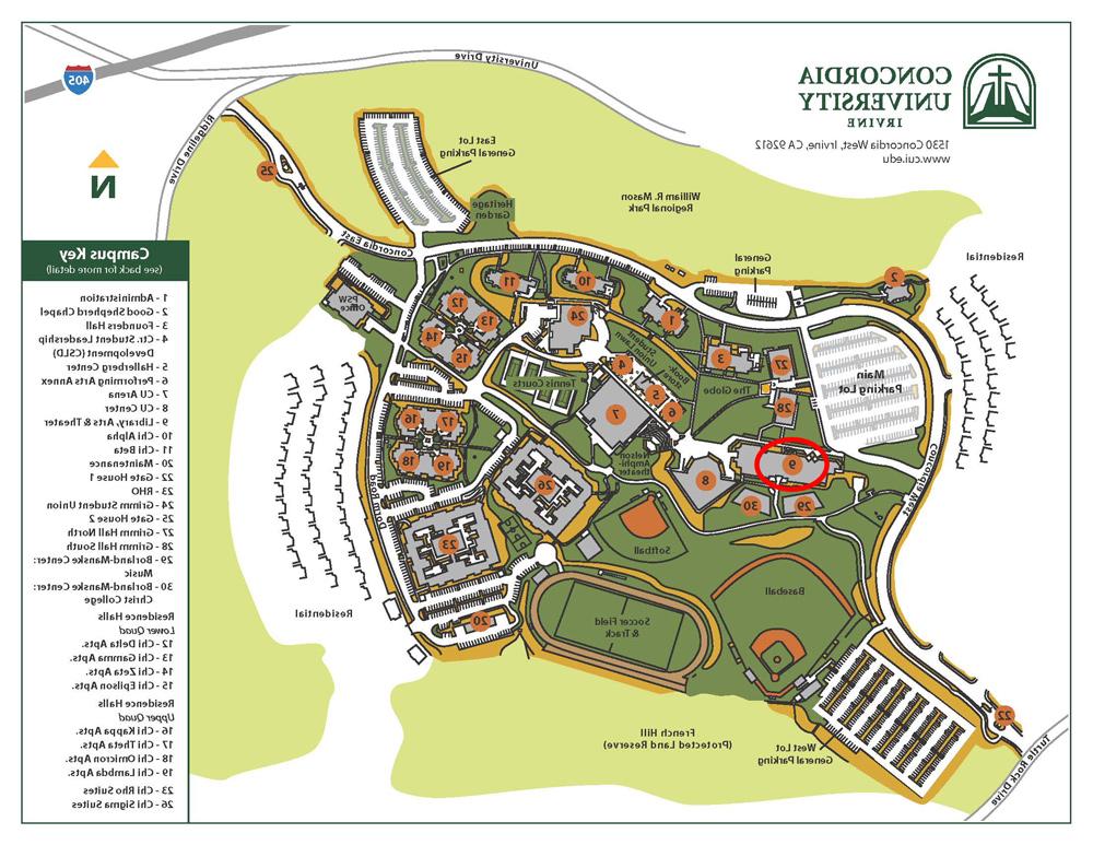 Campus map with Library circled